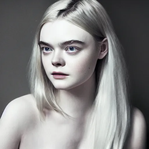 Image similar to A masterpiece head and shoulders portrait of Elle Fanning by James Hoff