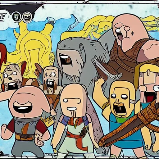 Image similar to god of war in the style of adventure time