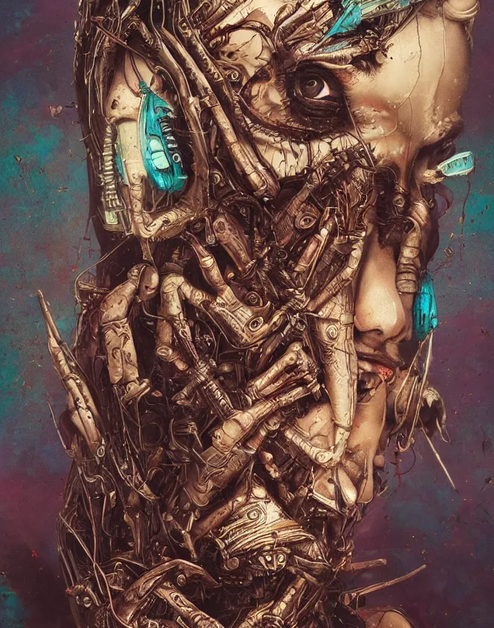 Prompt: art portrait A donkey bug hybrid, 8k,by tristan eaton,Stanley Artgermm,Tom Bagshaw,Greg Rutkowski,Carne Griffiths, Ayami Kojima, Beksinski, Giger,trending on DeviantArt,face enhance,hyper detailed,minimalist,cybernetic, android, blade runner,full of colour,