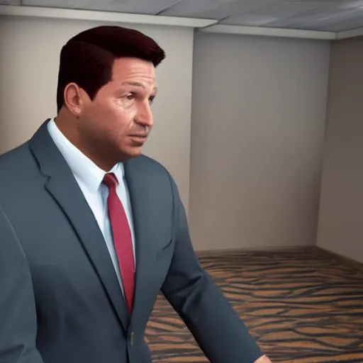 Prompt: ron desantis in a suit, sweating profusely, sweaty philtrum, runny nose, overly greasy face, emitting odor, ocatane render, unreal 5 engine