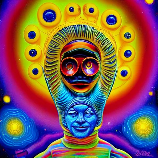 Image similar to psychedelic astronaut attaining enlightenment in the style of octavio ocampo naoto hattori, cg society, trending on artstation, award winning