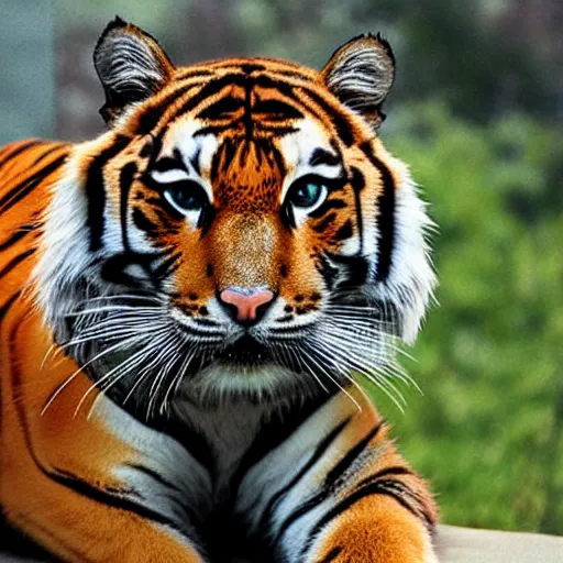 Prompt: cat colored as tiger, photo