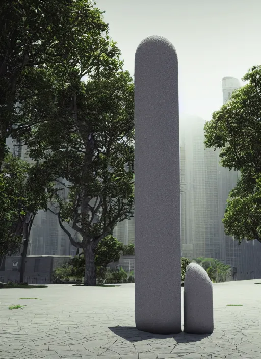 Image similar to highly detailed realistic architecture 3 d render of a futurisctic stele made from balls standing in a city park, archdaily, made in unreal engine 4 octane render