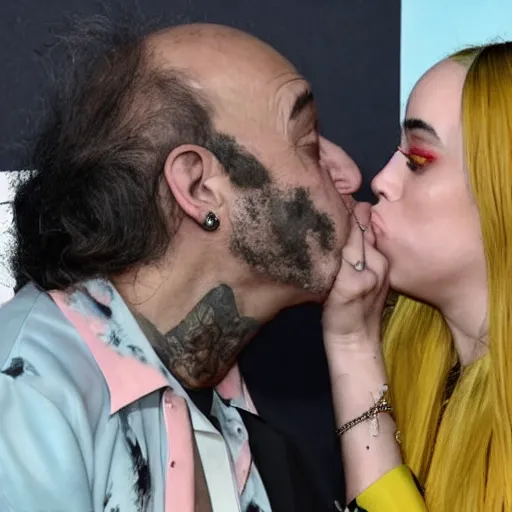 Image similar to billie eilish kissing a danny DeVito 4k