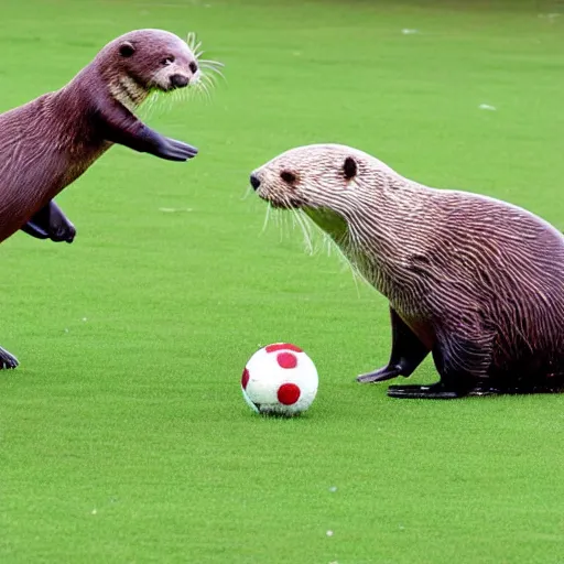 Prompt: otters'playing football