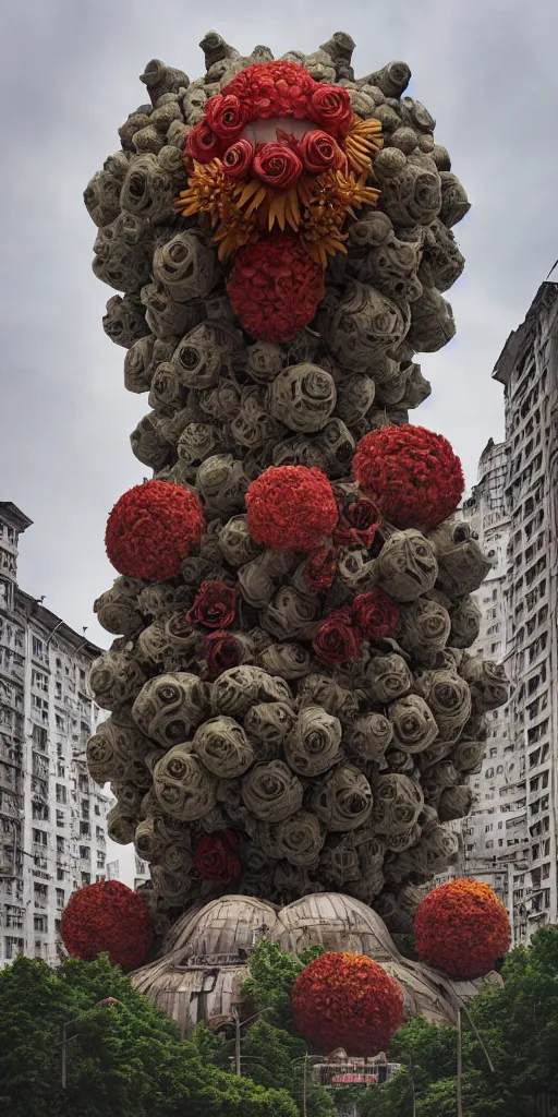 Prompt: colossal grotesque flower made from unfulfilled communist dreams in the middle of abandoned early soviet constructivist cityscape, Stalinist architecture, ultradetailed, Intricate by Hayao Miyazaki and Josan Gonzalez and Makoto Shinkai and Giuseppe Arcimboldo and Wes Anderson