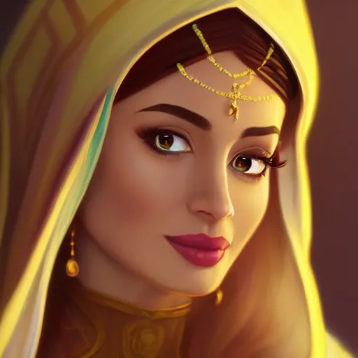 Prompt: a portrait of an arabian princess in a disney movie, crown!! oil painting, pale colors, high detail, 8 k, wide angle, trending on artstation,