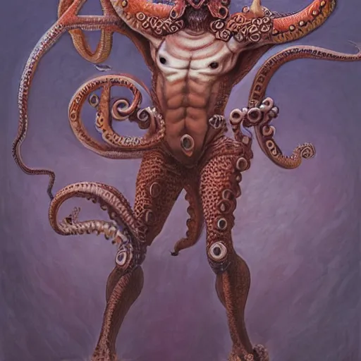 Image similar to torso portrait of an humanoid octopus warrior, by Gerald Brom on Artstation