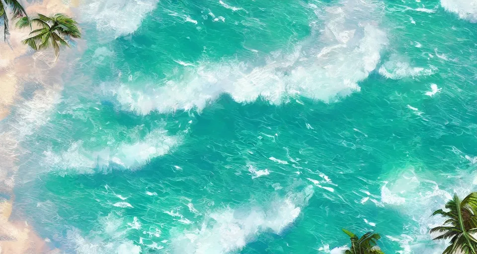 Prompt: cartoony pastel beach wallpaper with crashing waves, trending on artstation