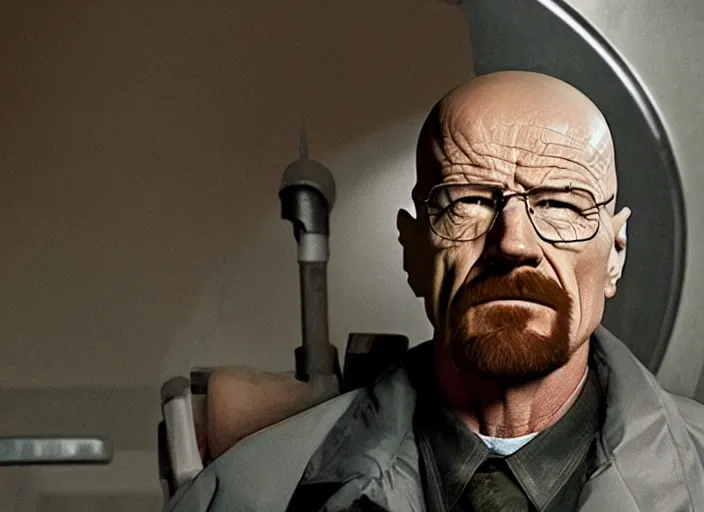 Image similar to film still of Walter White as Gordan Freeman in the Half Life Movie, 4k