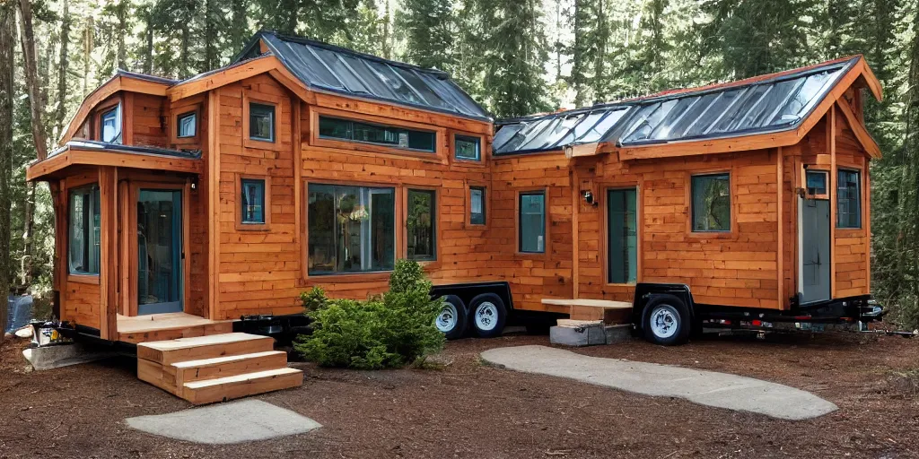 Image similar to expensive tiny house, well ventilated, attractive, cozy, pacific northwest