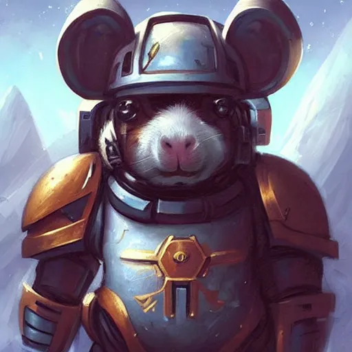 Image similar to cute little anthropomorphic Guinea Pig Space Marine, tiny, small, short, Space marine, cute and adorable, pretty, beautiful, DnD character art portrait, matte fantasy painting, DeviantArt Artstation, by Jason Felix by Steve Argyle by Tyler Jacobson by Peter Mohrbacher, cinema