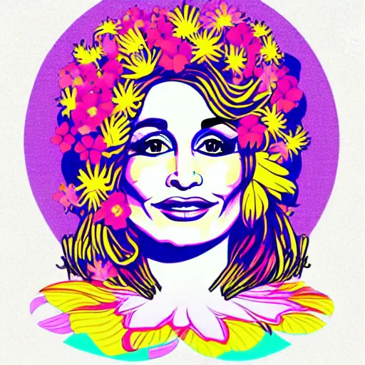 Prompt: flower child, dolly parton, graphic design!!, psychedelic, isometric