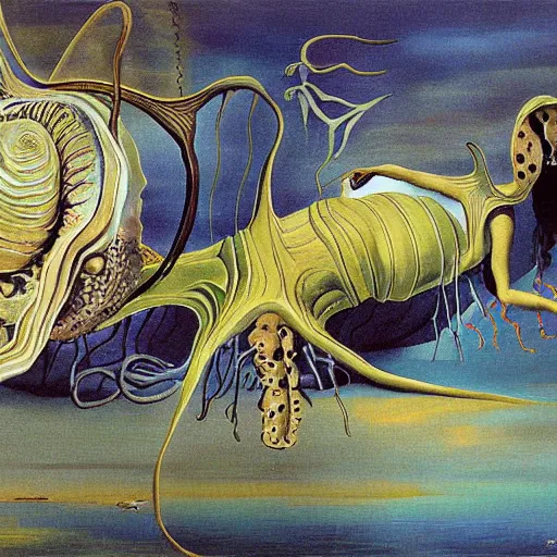 Image similar to Cambrian sea creatures painting by Salvador Dali