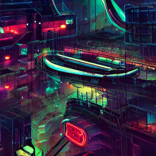 Image similar to a futuristic post - apocalyptic subway city of latinamerican type with neon lights artstation, illustration