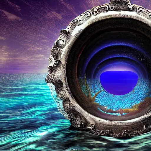 Image similar to a portal to another dimension in the sea,digital art