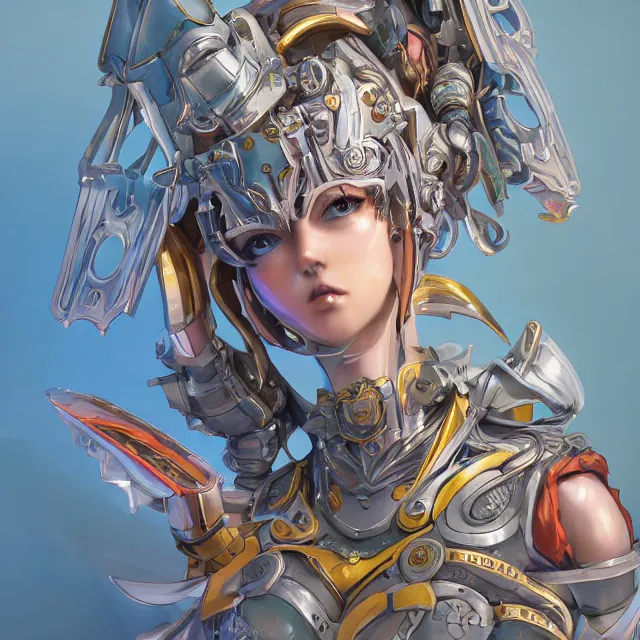 Image similar to studio portrait of lawful good colorful female holy mecha paladin absurdly beautiful, elegant, young sensual anime girl, ultrafine hyperrealistic detailed face illustration by kim jung gi, irakli nadar, intricate linework, sharp focus, bright colors, matte, octopath traveler, final fantasy, unreal engine highly rendered, global illumination, radiant light, intricate environment