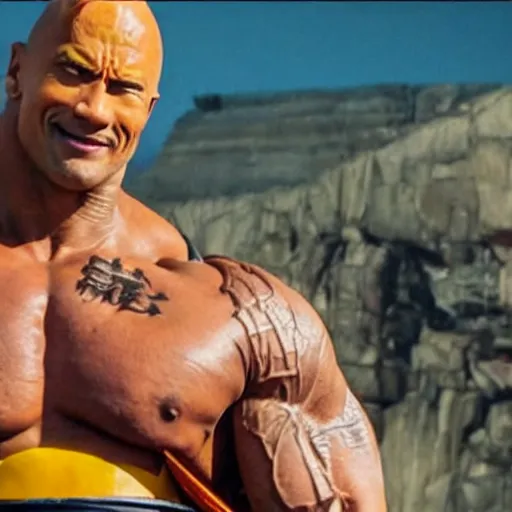 Image similar to photo of a live - action dragon ball z movie featuring dwayne johnson as nappa in full saiyan armor