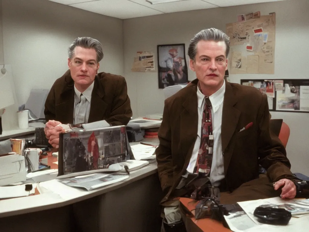 Image similar to bob of twin peaks in 9 0 s cubicle office