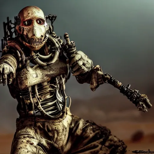 Image similar to ant humanoid with wrench, post-apocalyptic, mad max style, top cinematic lighting , cinematic mood, very detailed,