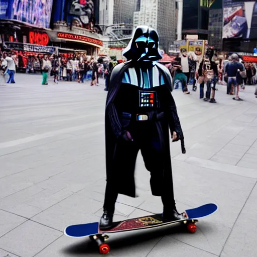 Image similar to Darth Vader on a skateboard in time Square