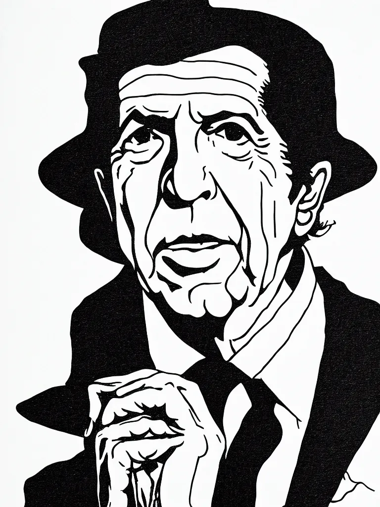 Image similar to line art portrait of leonard cohen.