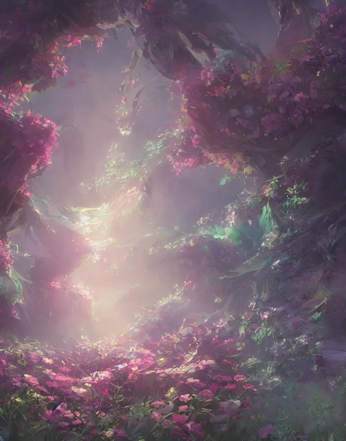 Prompt: beautiful flower bouquet, concept art, daytime ethereal anime, high detail Impressionist style, dreamy light color palette, style of studio ghibli and moebius, concept art stunning atmosphere, trending on artstation, volumetric light