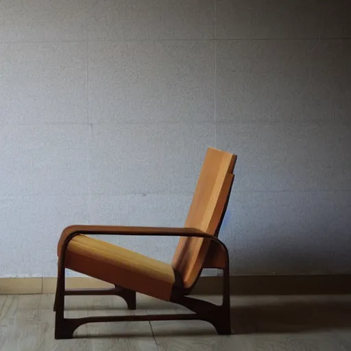 Image similar to midcentury modern wooden chair in the style of mies van der rough high end photoshoot