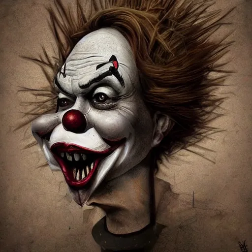 Image similar to surrealism grunge cartoon portrait sketch of a scarecrow with a wide smile - michael karcz, loony toons style, pennywise style, horror theme, detailed, elegant, intricate