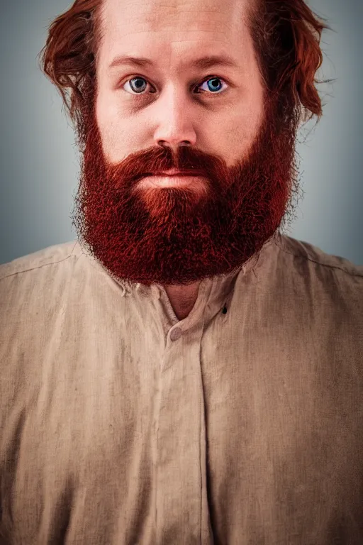 Image similar to face icon stylized minimalist portrait of a respectable dignified 3 0 ish pentecostal preacher with kind eyes and red beard and hair, serge birault, global illumination