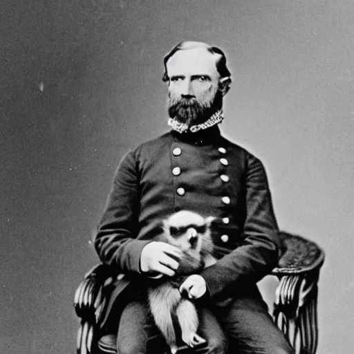 Image similar to a 1 8 5 8 photo of general pitzer, a union general, holding a baby monkey