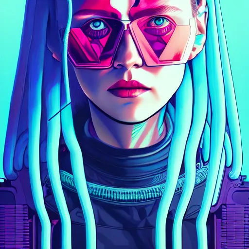 Image similar to portrait painting of a cyberpunk olivia hye hacker, sharp focus, award - winning, trending on artstation, masterpiece, highly detailed, intricate. art by josan gonzales and moebius and deathburger