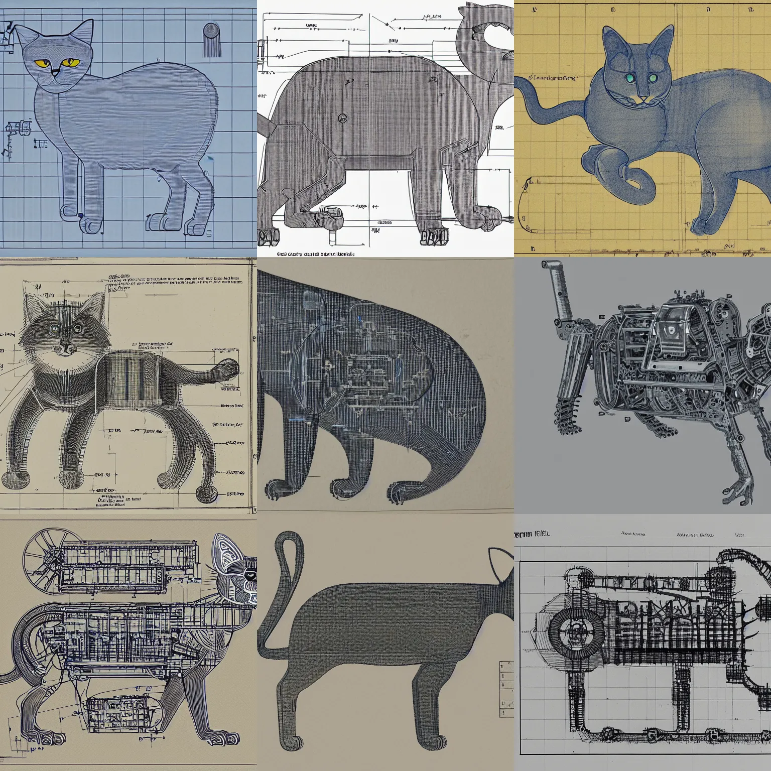 Prompt: a blueprint of a mechanical cat