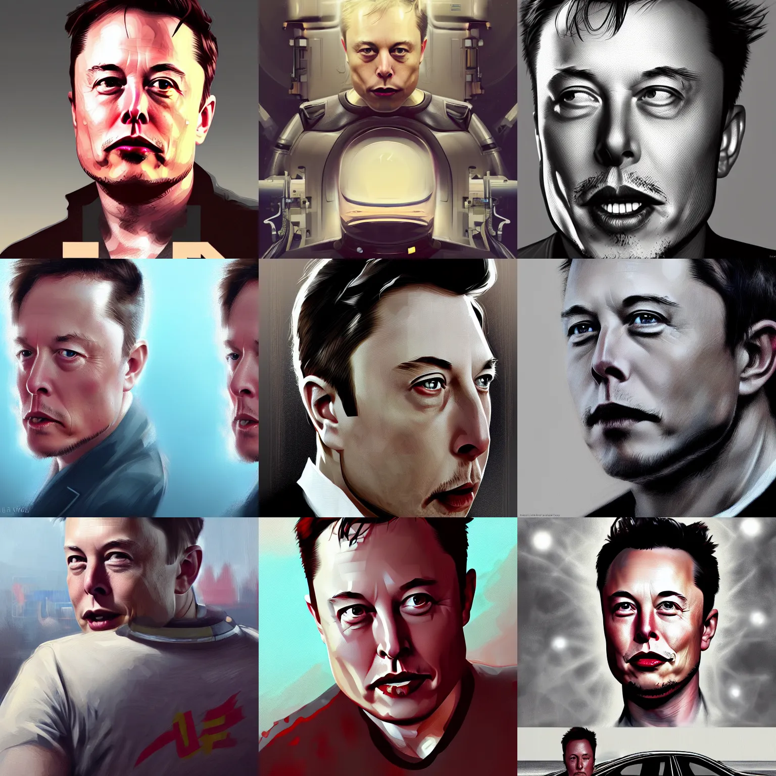 Prompt: elon musk by wlop, digital art, trending on artstation, highly detailed,