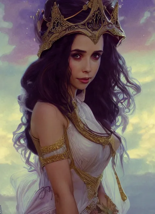 Image similar to beautiful young eliza dushku as princess disney, closeup, d & d, fantasy, intricate, elegant, highly detailed, digital painting, artstation, concept art, matte, sharp focus, illustration, art by artgerm and greg rutkowski and alphonse mucha