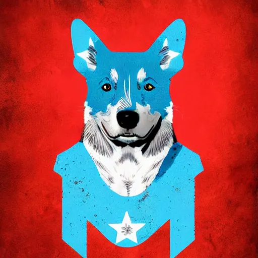 Prompt: Blue Australian Cattle dog as a Marvel Superhero by Ludo Studio