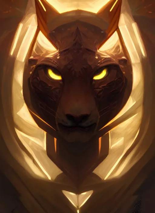 Image similar to symmetry!! portrait of rengar, league of legends, glowing lights!! intricate, elegant, highly detailed, digital painting, artstation, concept art, smooth, sharp focus, illustration, art by artgerm and greg rutkowski and alphonse mucha