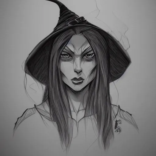 Prompt: detailed drawing of a pissed off witch by serge birault