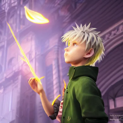 Image similar to a blonde haired green eyes boy casting a spell. character design. intricate. gesture drawing. line of action. official art, unreal engine 5, unreal engine. tetsuya nomura. medium shot. ray tracing hdr. 8 k. uhd. sharp focus. highly detailed. masterpiece. anime render. cinematic lighting. lifelike. symmetrical face. beautiful face