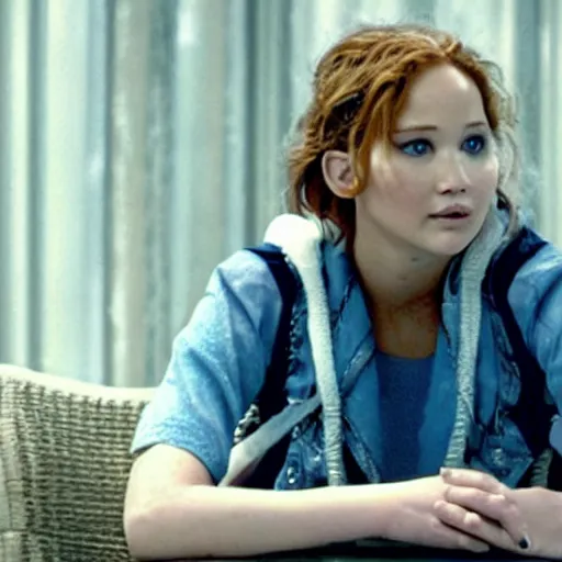 Image similar to still of Jennifer Lawrence as Marion in remake of movie Requiem for A Dream (2029)