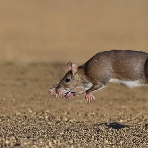 Prompt: a rat hunting a deer in a desert