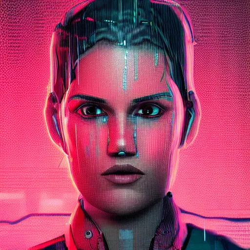 Image similar to stylish cartoon portrait made out of rain, cyberpunk background, rendered in octane, unreal engine, highly detailed, trending on artstation, realistic, splashes of neon, beautiful, volumetric lighting, depth of field, glowing eyes