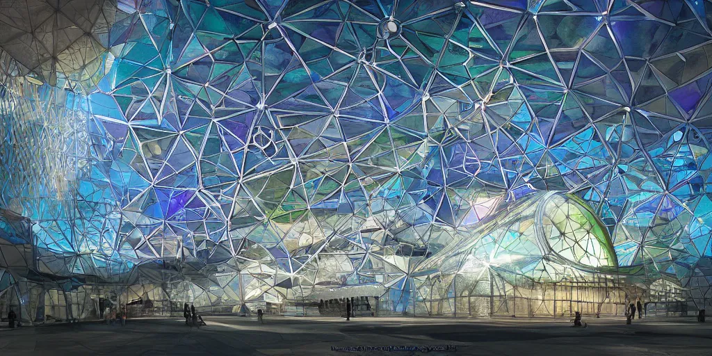 Image similar to futuristic translucent iridescent mosque hive power architecture by Buckminster Fuller and photo by Nick Hufton and Allan Crow , inspired by Mining by Risa lin on art station