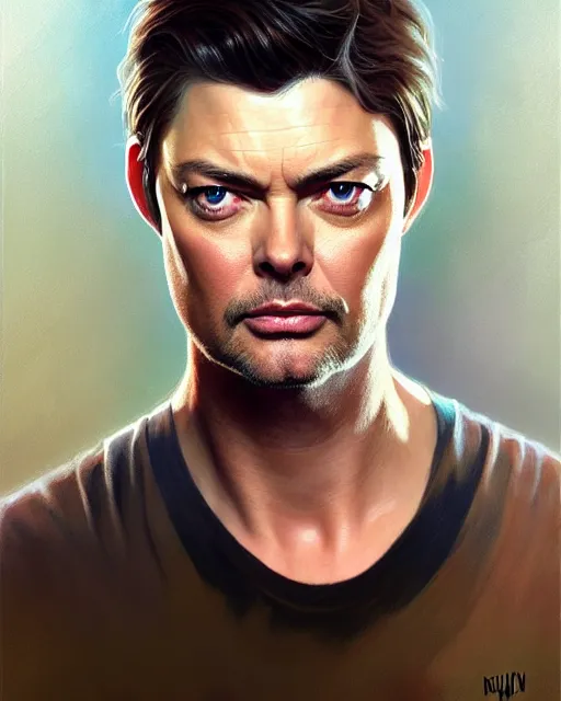 Prompt: karl urban!, audrey plaza, realistic shaded perfect face, fine details. anime. magali villeneuve, artgerm, jeremy lipkin and michael garmash and rob rey, ilya kuvshynov