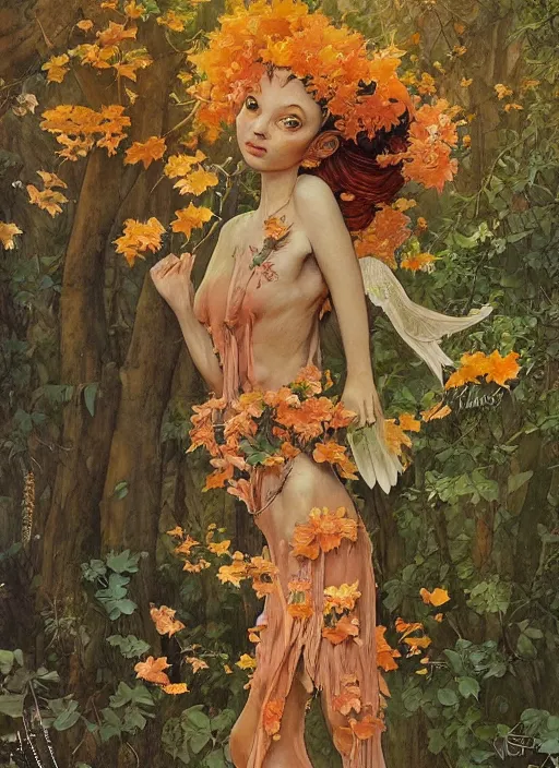 Prompt: lush peach forest fairy foliage painting carved in amber by chiara bautista and norman rockwell and greg rutkowski weta studio