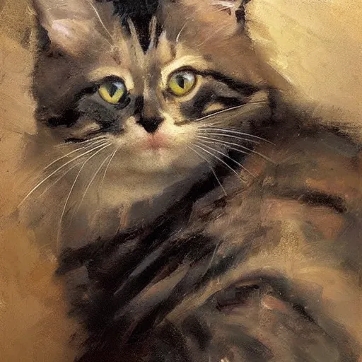 Image similar to cat with nick offerman face, jeremy mann painting