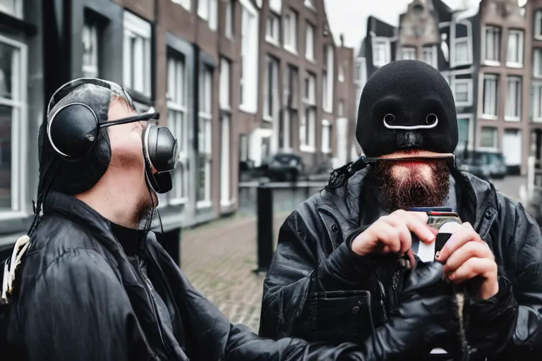 Prompt: photography of a cypherpunk arrested in amsterdam