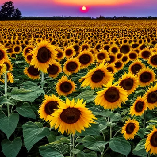 Image similar to a sunflower field at sunset