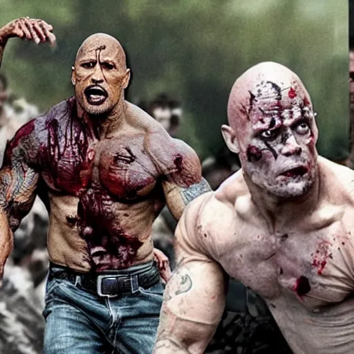 Prompt: dwayne johnson as a zombie