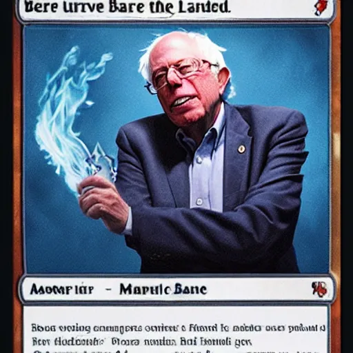 Prompt: bernie sanders on a magic the gathering card
